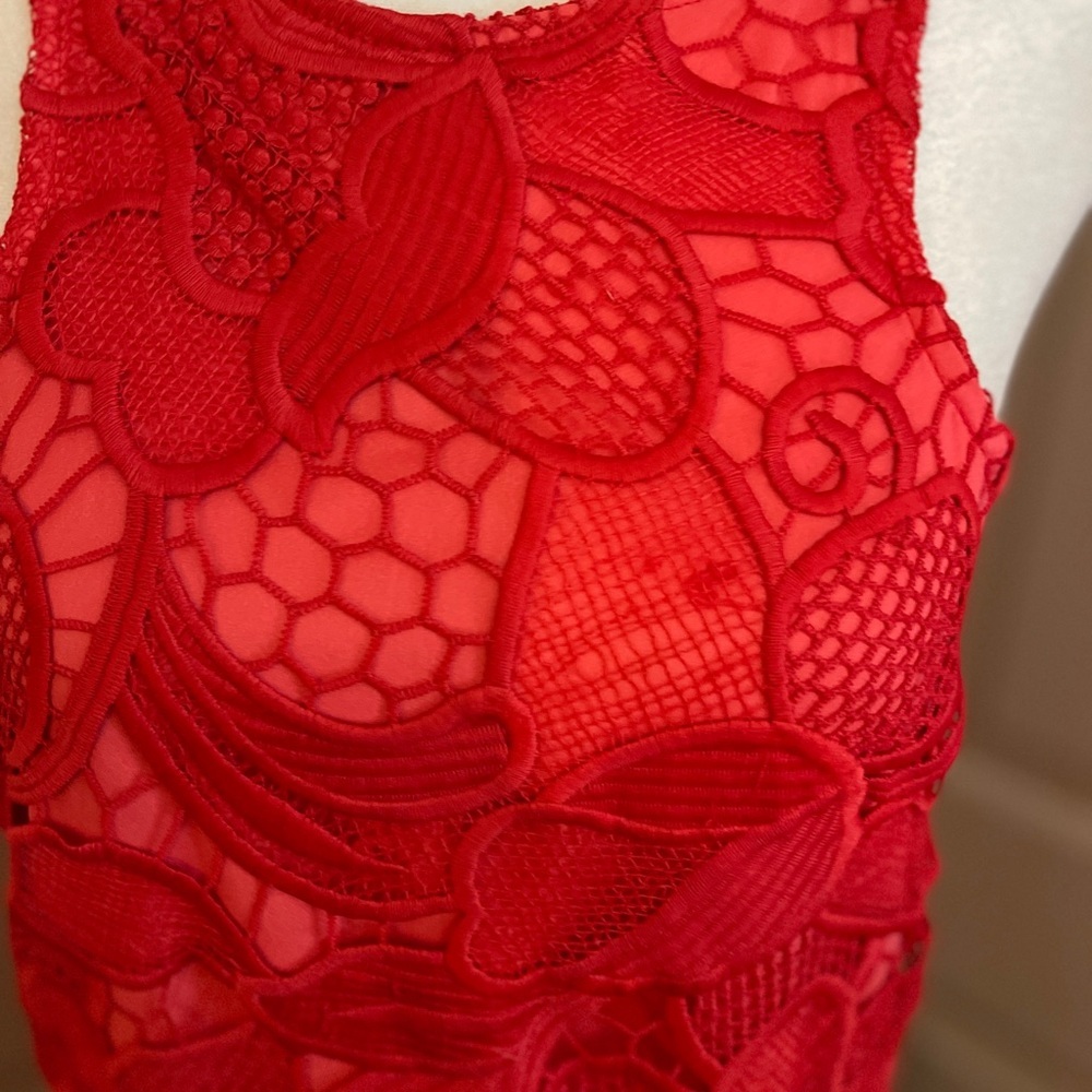 Lovers + Friends red lace sleeveless back zip scoop neck mini dress Size S. - Picture 2 of 10